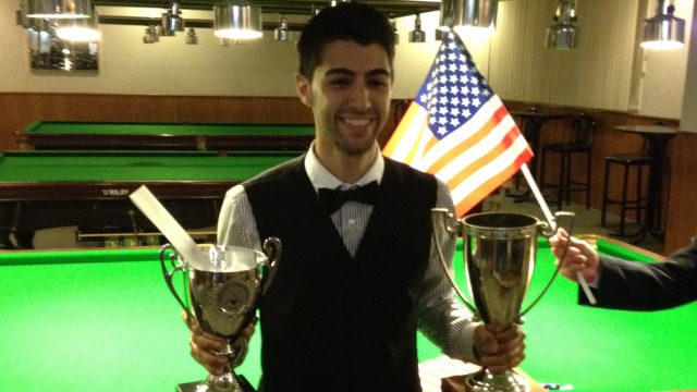 The defending champion Sargon Isaac pictured after winning last year's Championship - Photo  SnookerUSA.com