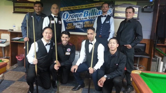 The 2014 United States National Snooker Championship quarterfinalists, (pictured back row left to right) Ajeya Prabhakar, Raymond Fung, Mihai Visovan, Laszlo Kovacs, (pictured front row left to right) Henry Wong, Sargon Isaac, Ahmed Aly Elsayed and Kevin Wong - Photo  SnookerUSA.com
