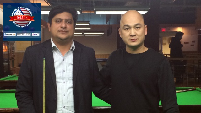 Event 6 winner of the 2015-16 USSA Tour, Varun Juneja (left), pictured with runner-up, Raymond Fung - Photo  SnookerUSA.com
