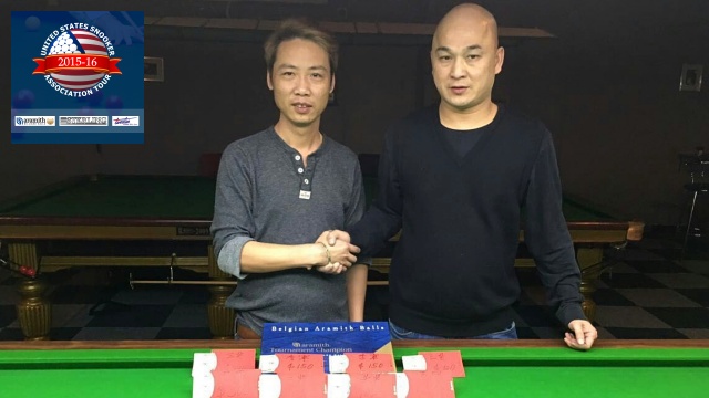 Event 8 winner of the 2015-16 USSA Tour, Raymond Fung (right), pictured with runner-up, Vincent Liao - Photo  SnookerUSA.com