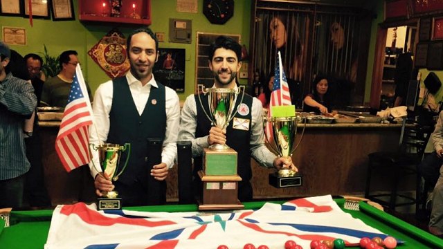 The Champion and runner-up pictured together after the final with their trophies - Photo  SnookerUSA.com