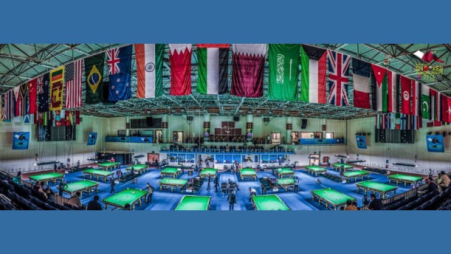 A view of the playing arena at the Al-Sadd Sports Club Stadium in Doha -  Qatar Billiards & Snooker Federation