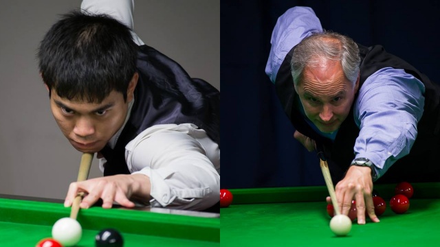 Cheang Ciing Yoo (left) and Jeff Szafransky pictured at play during the 2016 United States National Snooker Championship - Photo  SnookerUSA.com