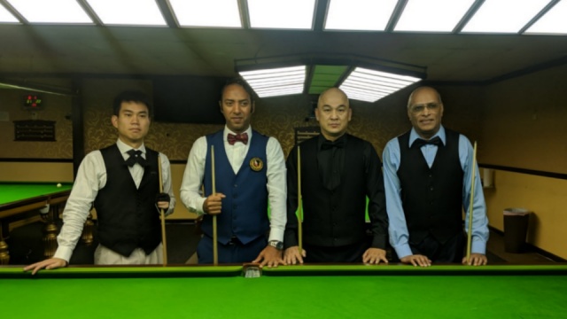 The semifinalists of the 2019 United States National Snooker Championship (from left to right): Cheang Ciing Yoo, Ahmed Aly Elsayed, Raymond Fung and Nitin Mehta - Photo  SnookerUSA.com