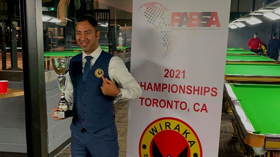 Ahmed Aly Elsayed, the Seniors champion of the 2021 Pan American Snooker Championships - Photo courtesy of PABSA