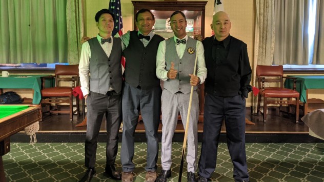 The 2021 United States National Snooker Championship semifinalists (From left to right): Keith Zhen, Ajeya Prabhakar, Ahmed Aly Elsayed and Raymond Fung