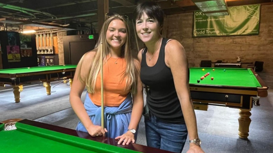 English players Emma Parker (left) and Mary Talbot-Deegan pictured during practice at Ox Billiards)