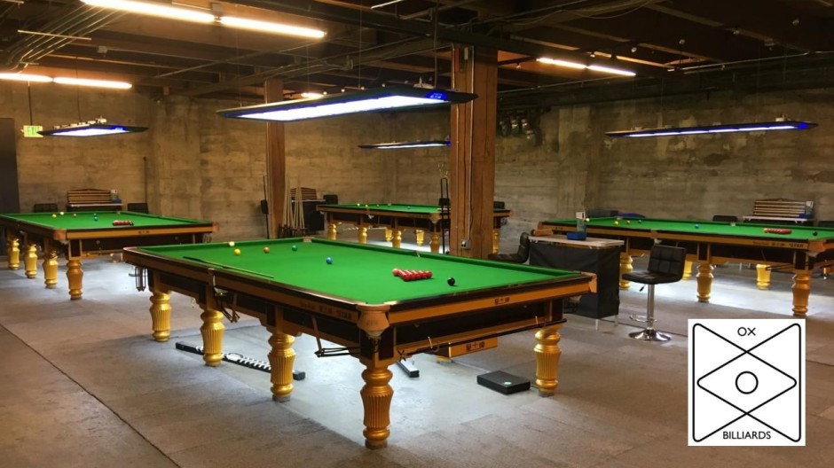 A view of the four Star Tournament snooker tables in Ox Billiards