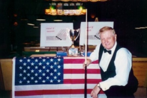 Tom Kollins pictured at his fifth United States National Snooker Championship title victory in 2001