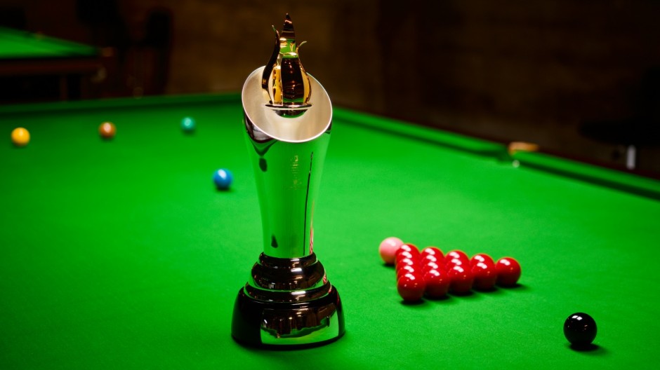 The Tom Kollins Trophy pictured at Ox Billiards ready to be presented to the 2022 United States National Snooker Champion
