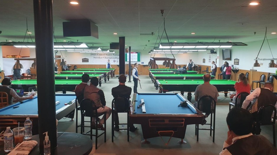 Action from the first day of Group play in the 2023 United States National Snooker Championship