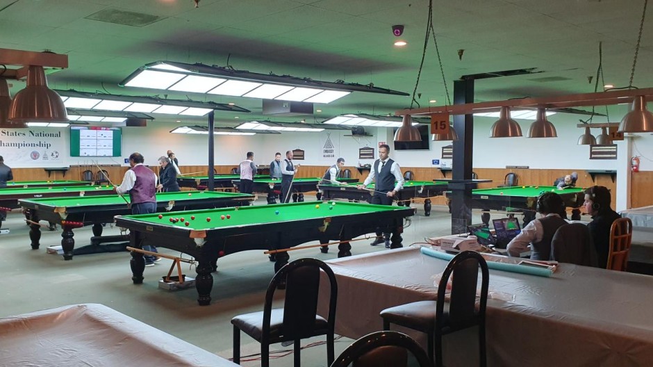  Action from the Round of 32 on day three of play at the 2023 United States National Snooker Championship 
