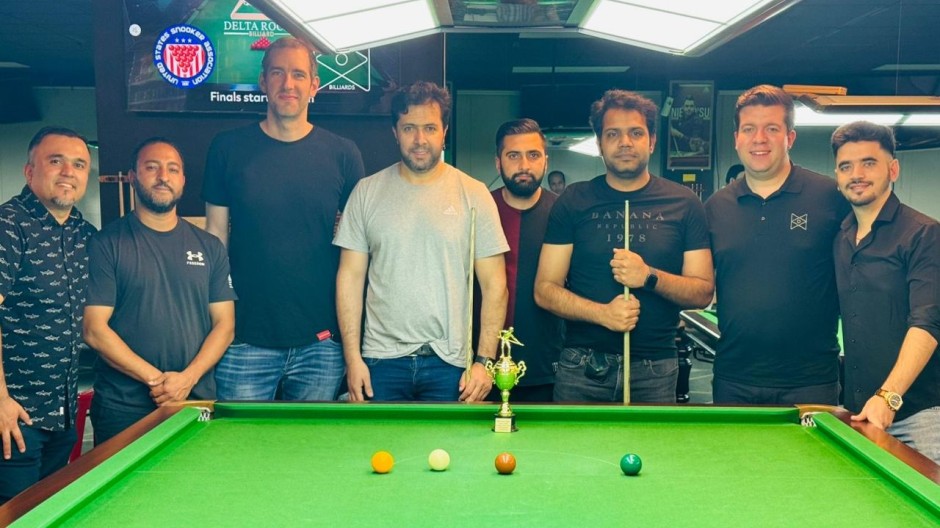 2024 Virginia Open Group A champion Habib Saleem (pictured third from right) with the runner-up Salim Wayazee (pictured fourth from left)